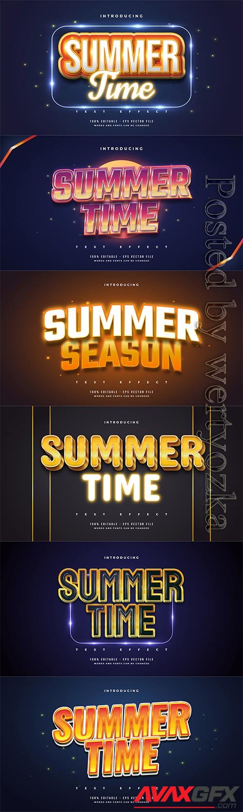 Summer time text in colorful retro style and glowing neon effect