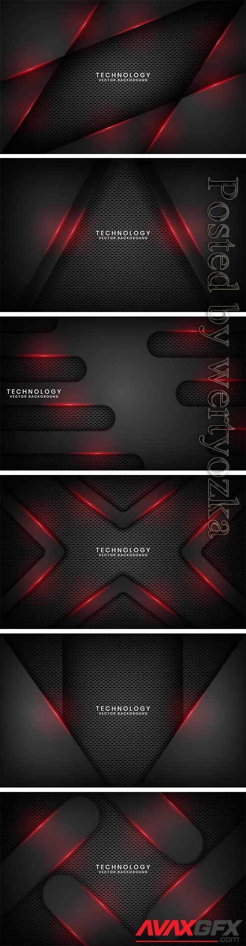 Abstract black metallic technology background with red light effect on dark space