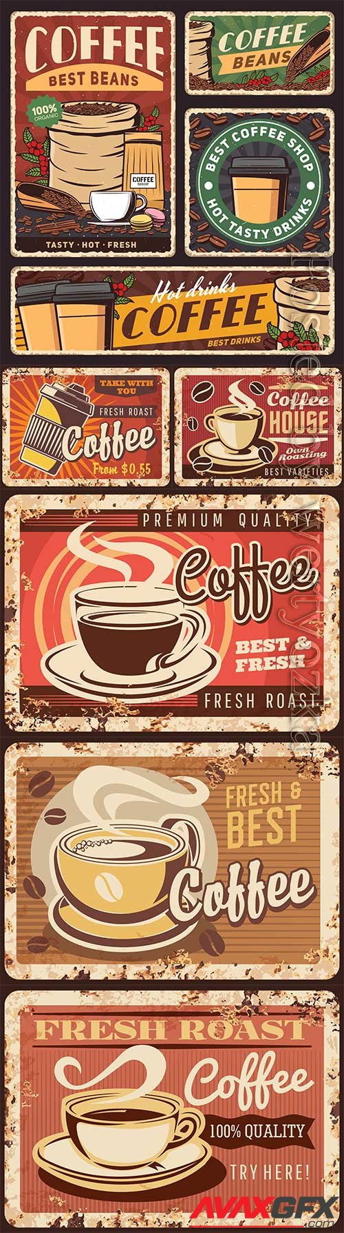 Coffee vintage advertising posters in vector