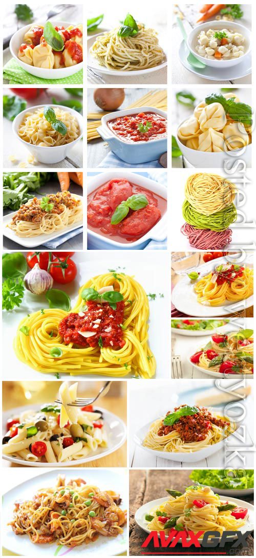 Types of pasta with vegetables stock photo