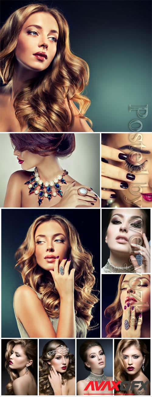 Girls with beautiful jewelry and fashionable makeup stock photo
