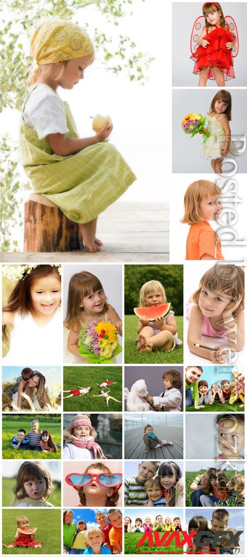 Beautiful little girls in nature stock photo