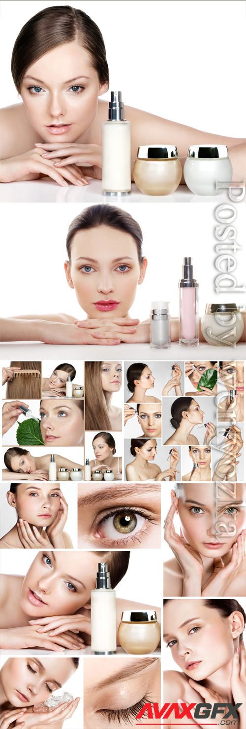 Girl and cosmetics concept stock photo