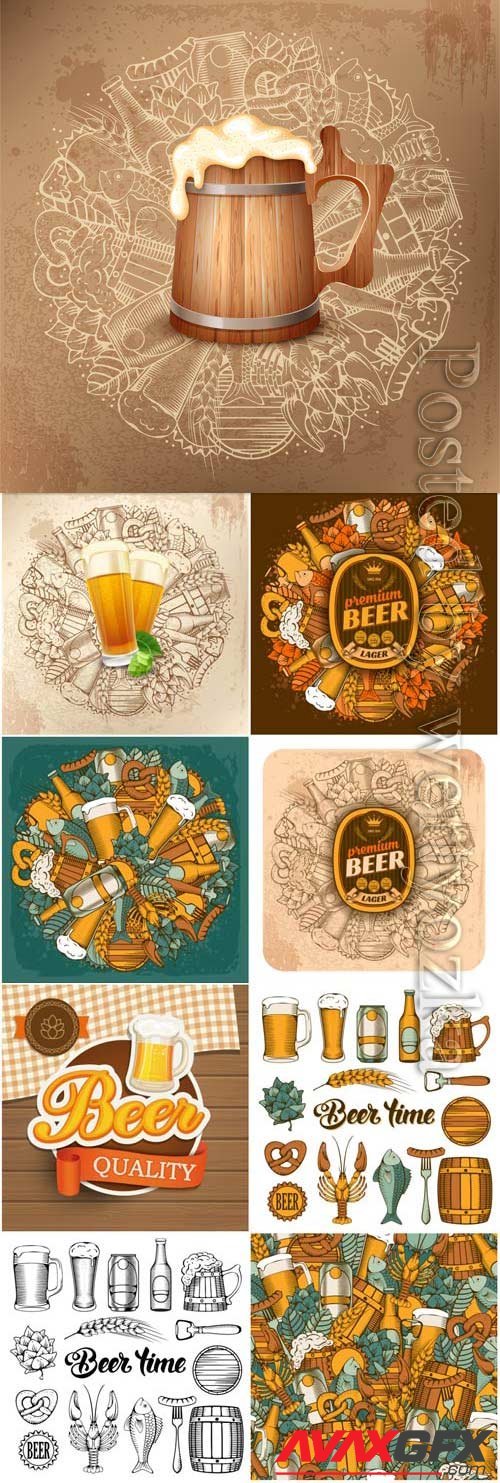 Beer advertising posters in retro style in vector