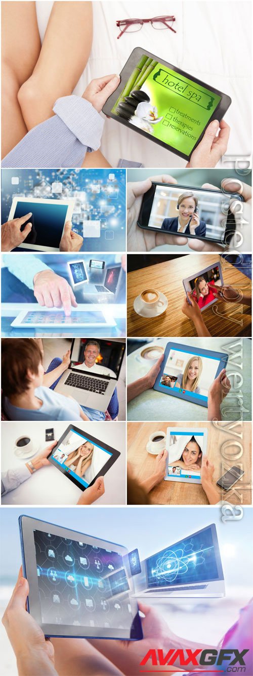 Modern technology, gadgets in the hands of people stock photo