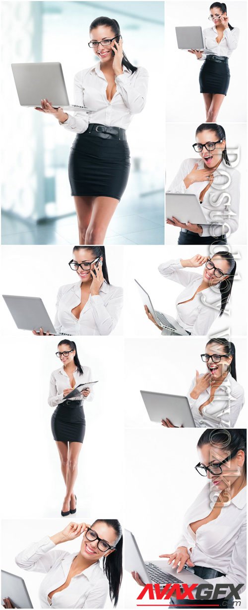 Business woman with laptop stock photo