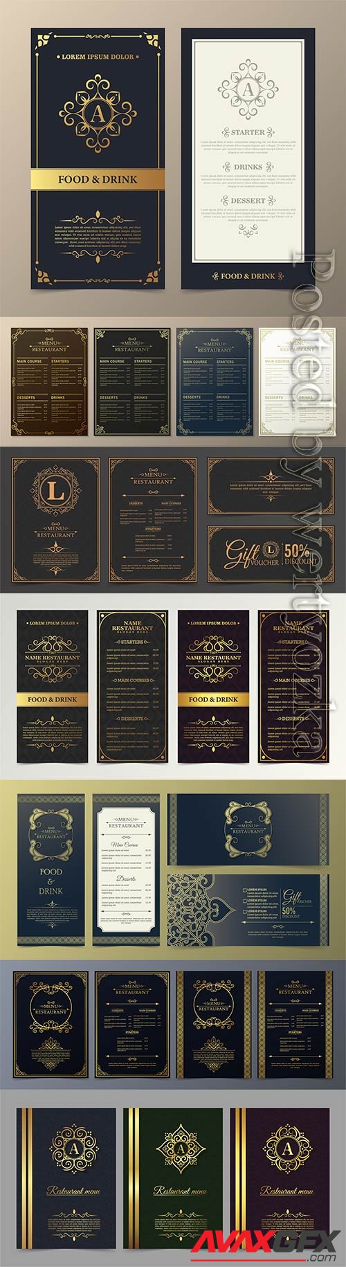 Luxury vector restaurant menu with logo ornament