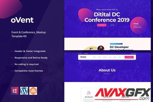 ThemeForest - Ovent v1.0.0 - Event Conference Meetup Elementor Template Kit - 32332110