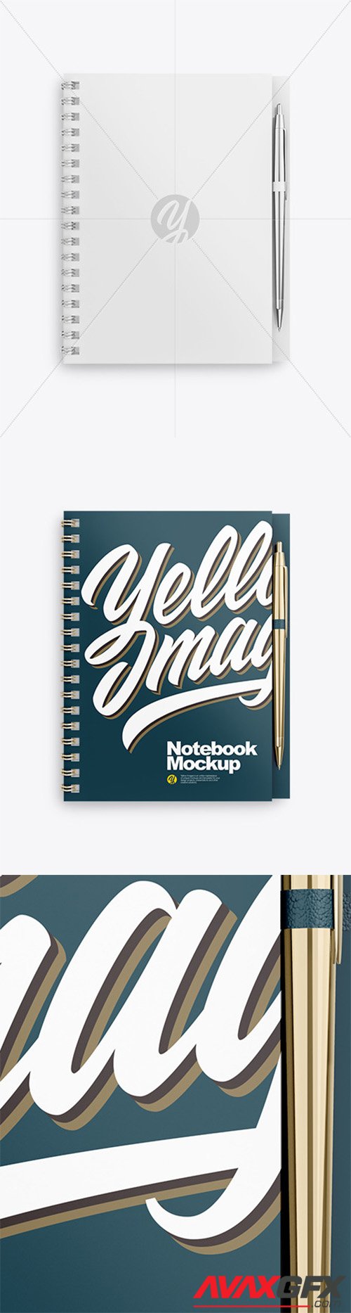Notebook With Metallic Writing Pen Mockup 80216