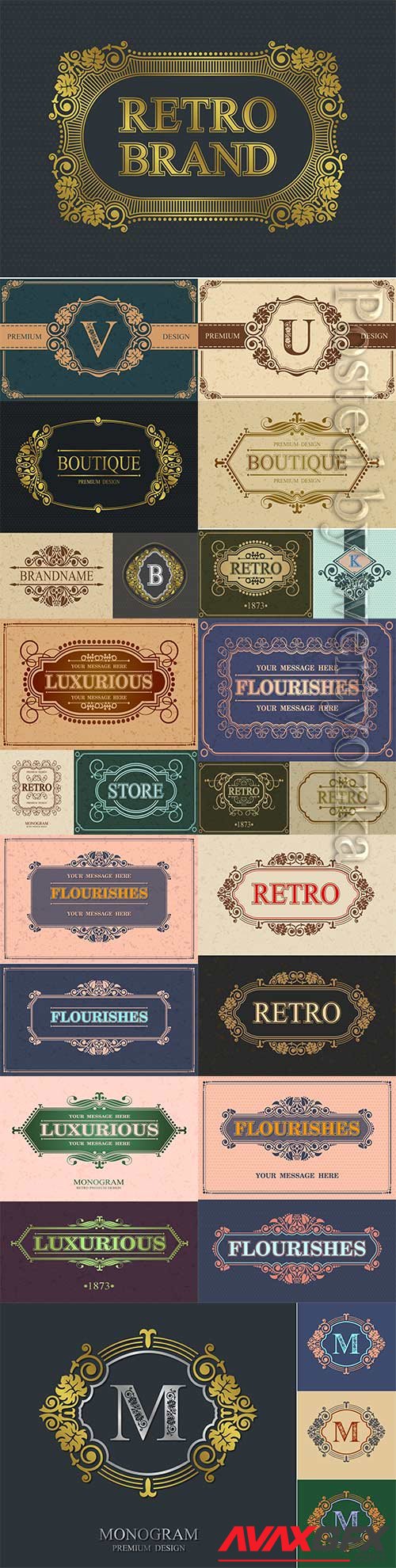 Boutique calligraphic border and retro brand, retro alligraphic template luxurious border