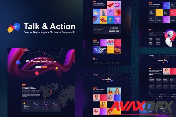 ThemeForest - Talk & Action v1.0.2 - Colorful Digital Agency Elementor Template Kit - 32459925