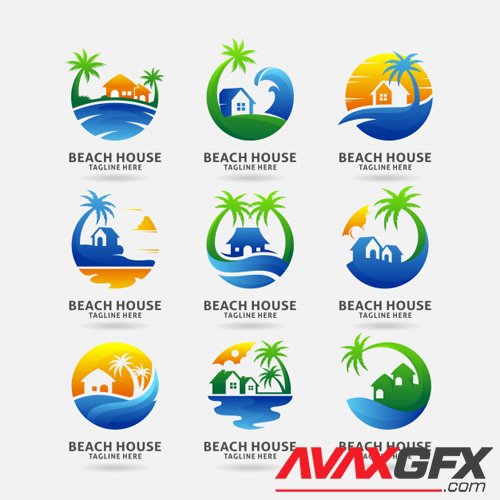 Collection of beach house logo vector design