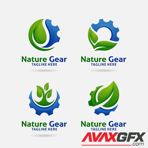 Set of nature gear logo vector design