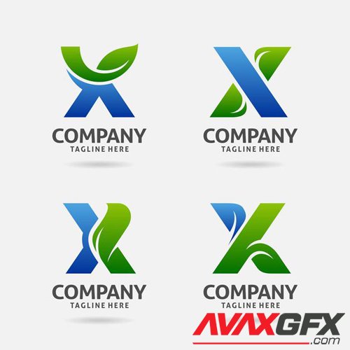 Set of letter x leaf logo vector design