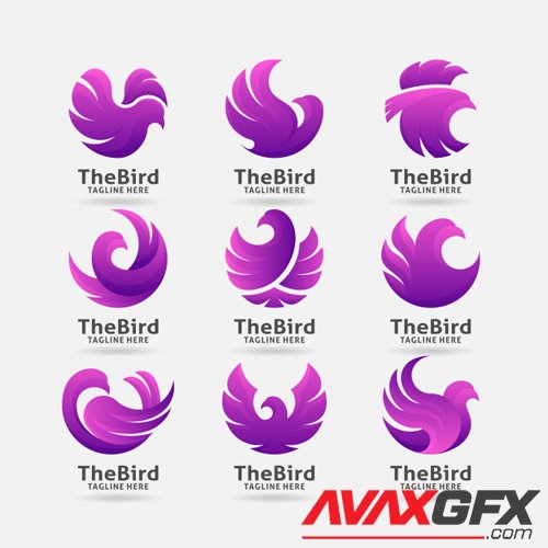 Collection of purple bird logo vector design