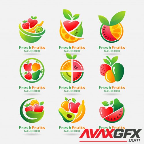 Collection of fresh fruits logo vector design