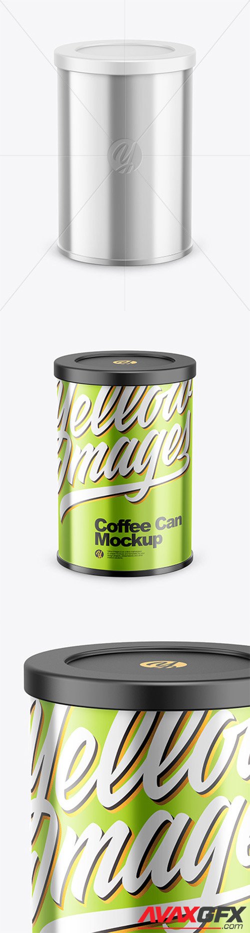 Coffee Tin Can with Glossy Metallic Finish Mockup 80612