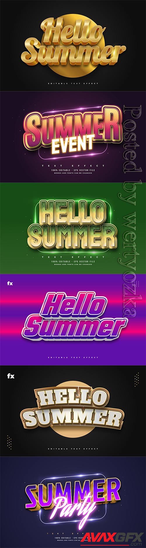 Hello summer 3d editable text style effect in vector vol 6