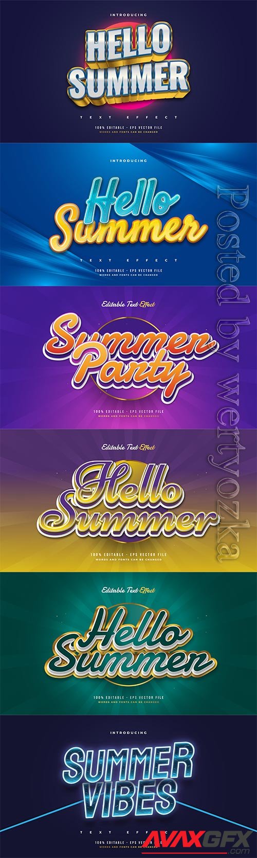 Hello summer 3d editable text style effect in vector