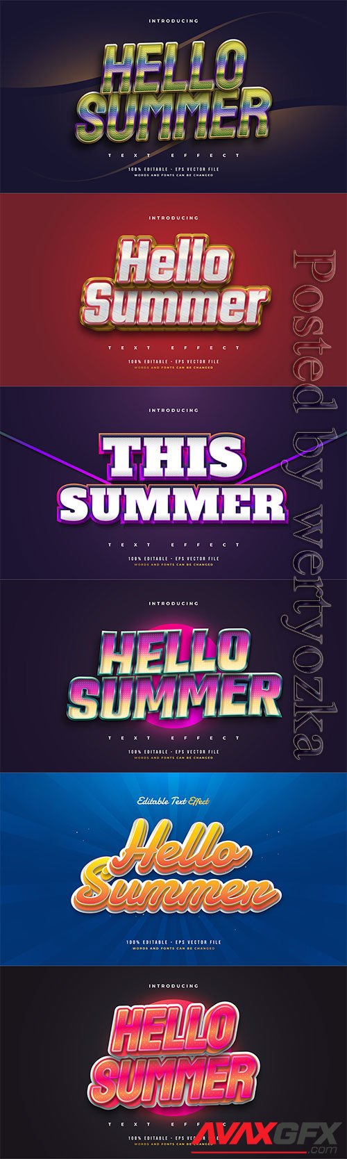 Hello summer 3d editable text style effect in vector vol 2