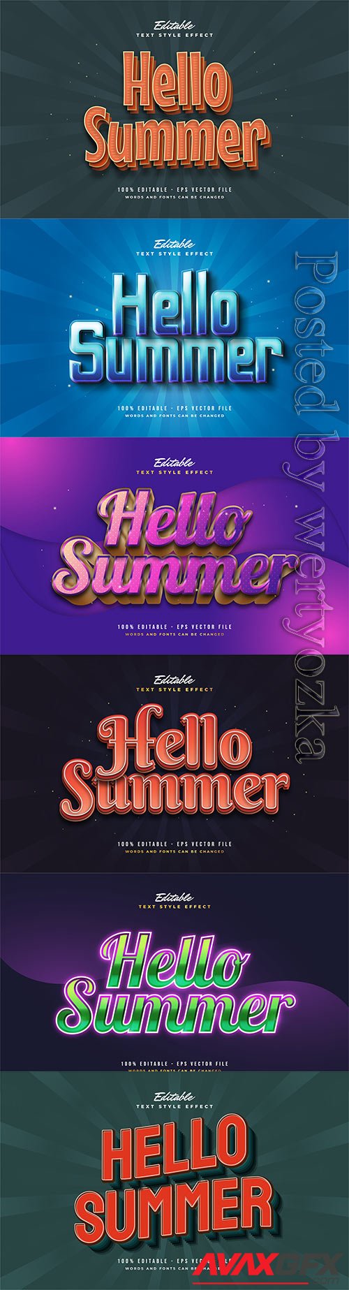 Hello summer 3d editable text style effect in vector vol 11