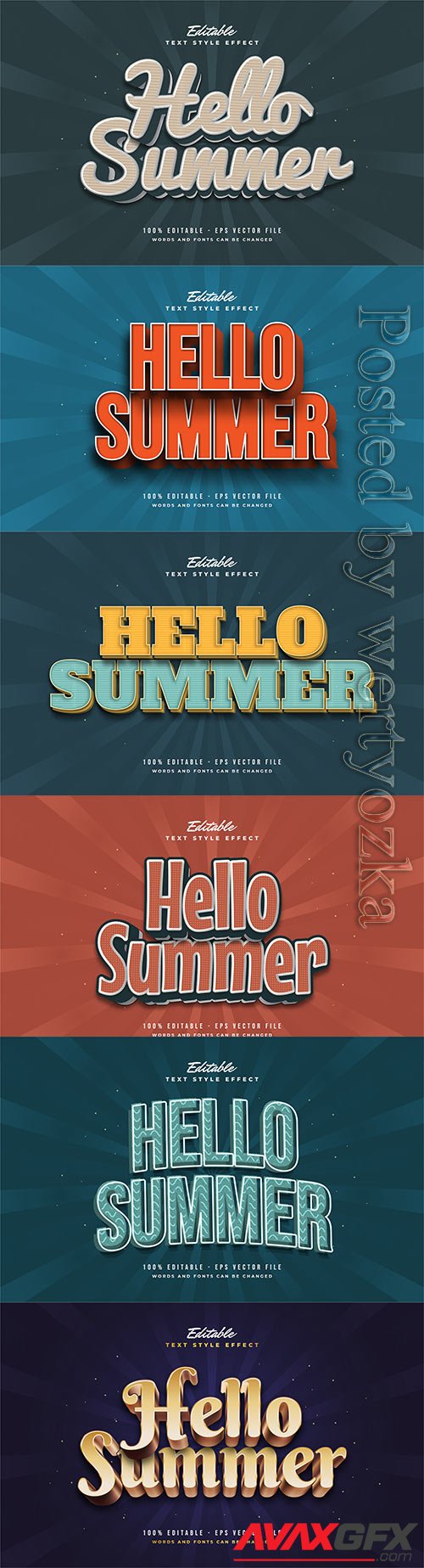 Hello summer 3d editable text style effect in vector vol 10