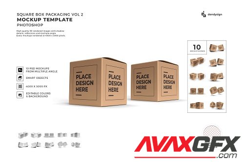 Square Box Packaging Mockup Template Bundle 2 - 1423811