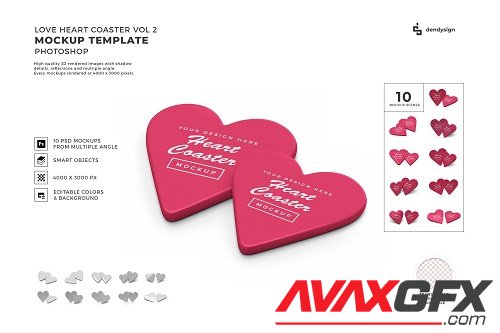 Valentine Love Heart Coaster Mockup Template Bundle 2 - 1425414