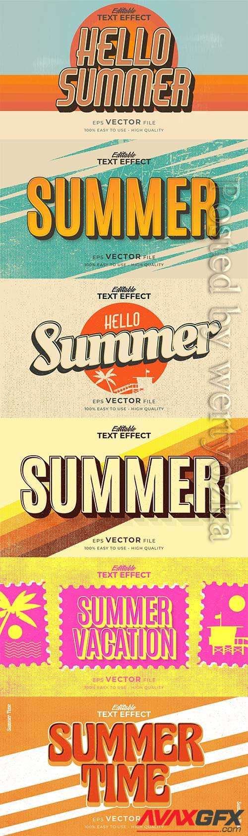 Retro summer holiday text in grunge style theme in vector