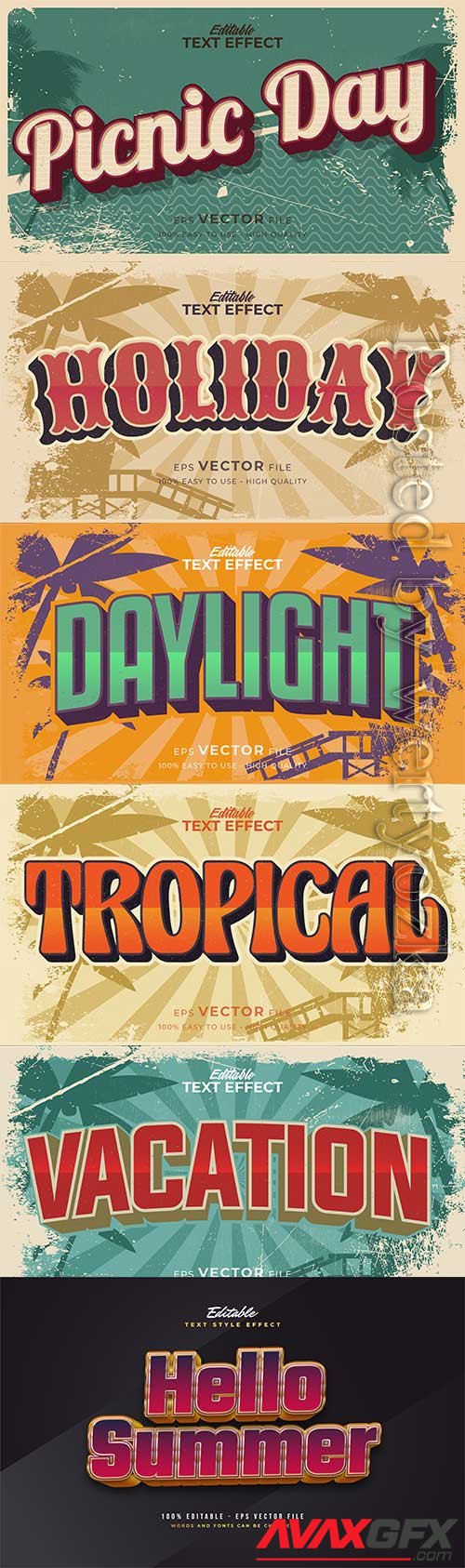 Retro summer holiday text in grunge style theme in vector vol 10