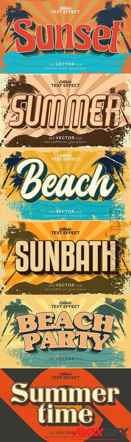 Retro summer holiday text in grunge style theme in vector vol 6