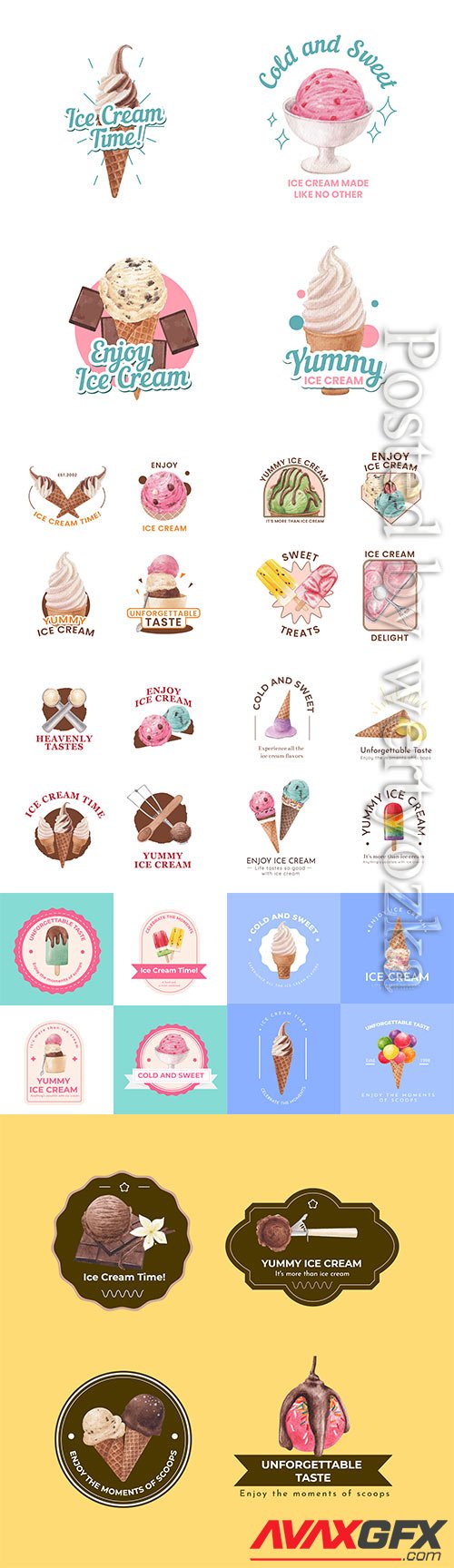 Logo design with ice cream flavor concept, vector watercolor style