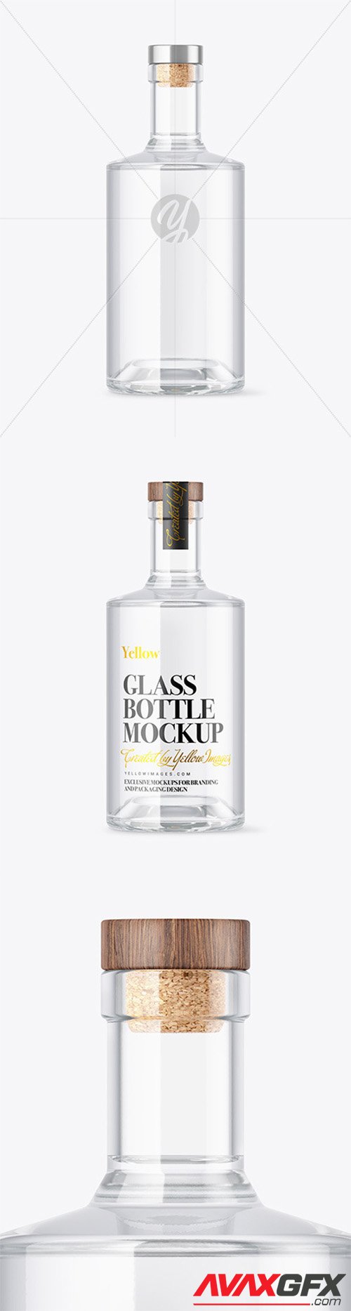 Clear Glass Vodka Bottle with Wooden Cap Mockup 80771
