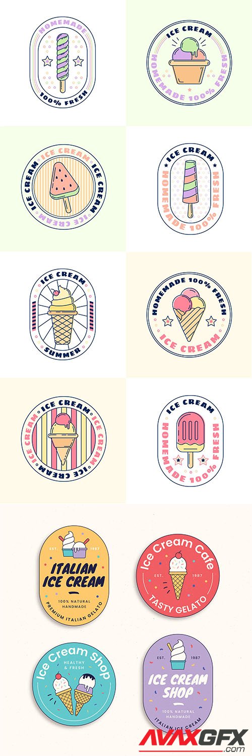 Linear flat ice cream labels collection
