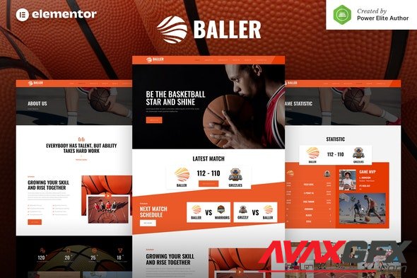 ThemeForest - Baller v1.0.0 - Basketball Team Sports Club Elementor Template Kit - 32764834