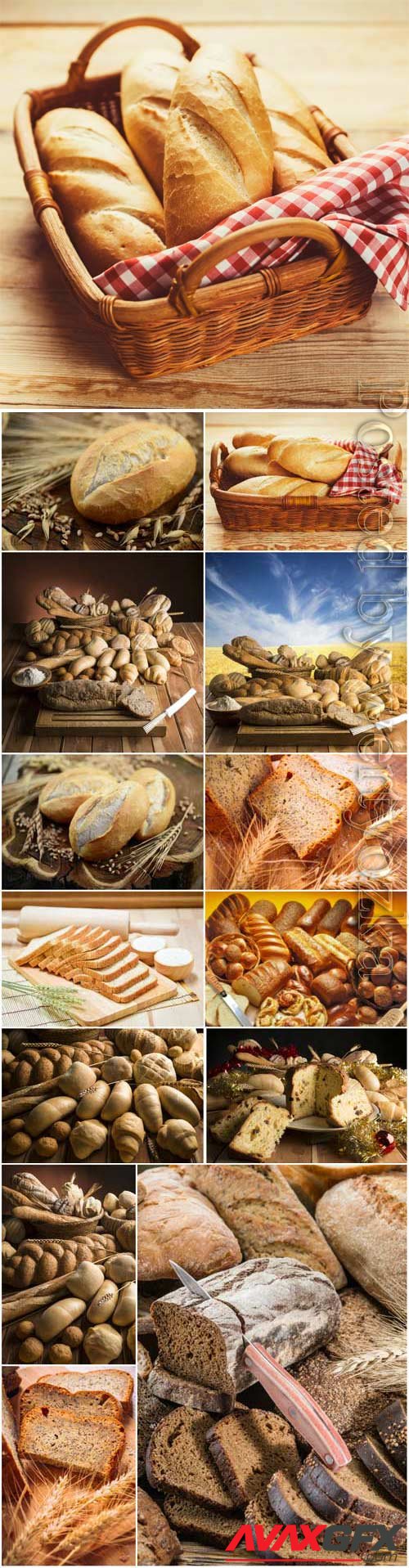 Baskets with fresh bread stock photo