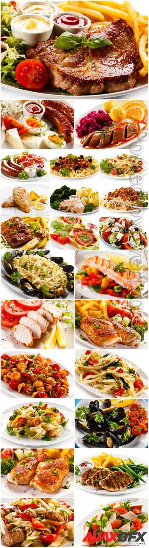 Delicious food, meat and vegetables stock photo