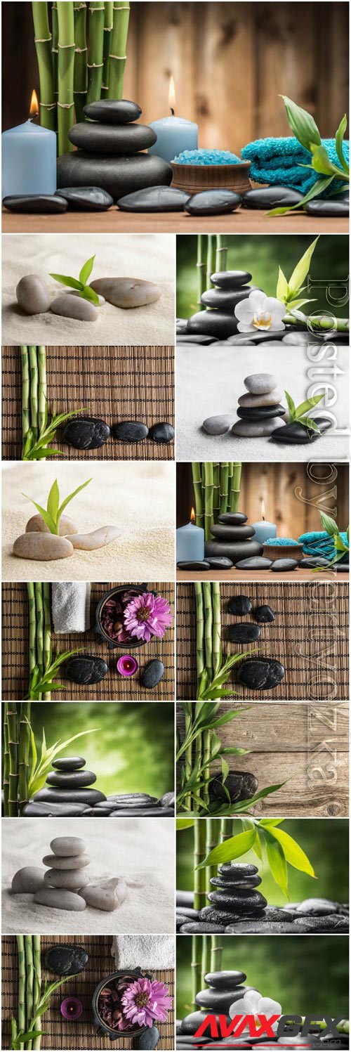 Spa backgrounds with bamboo stones and orchids stock photo