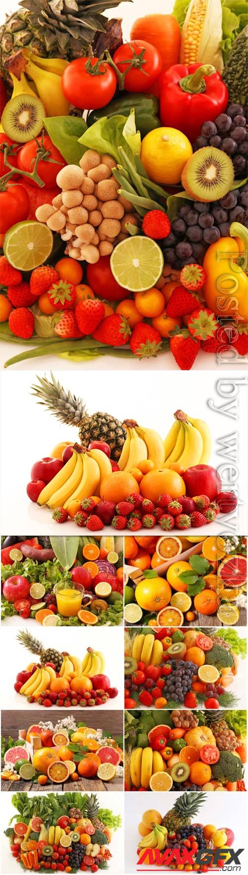 Set of fresh fruits and berries stock photo