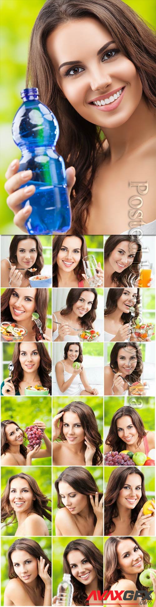 Girl promoting healthy food stock photo