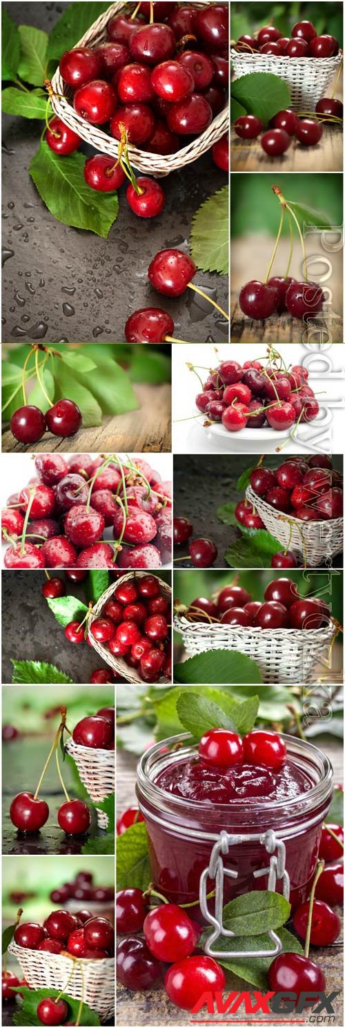 Fresh red cherries stock photo