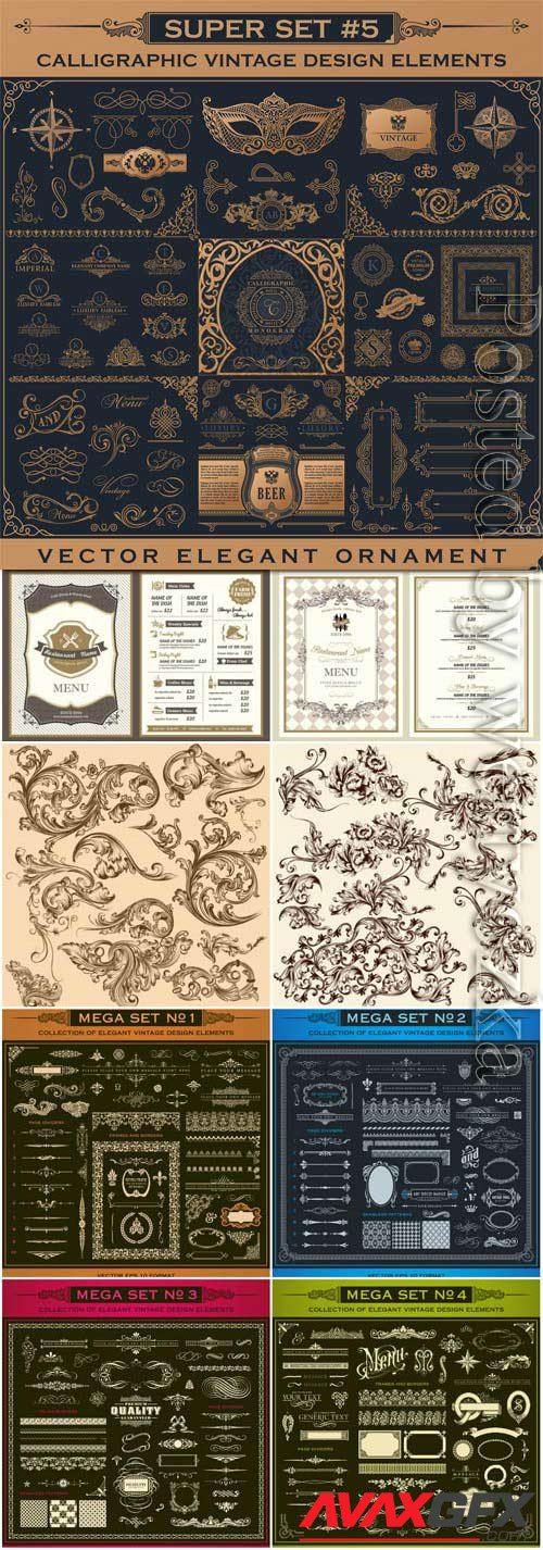 Ornaments and decorative retro elements in vector