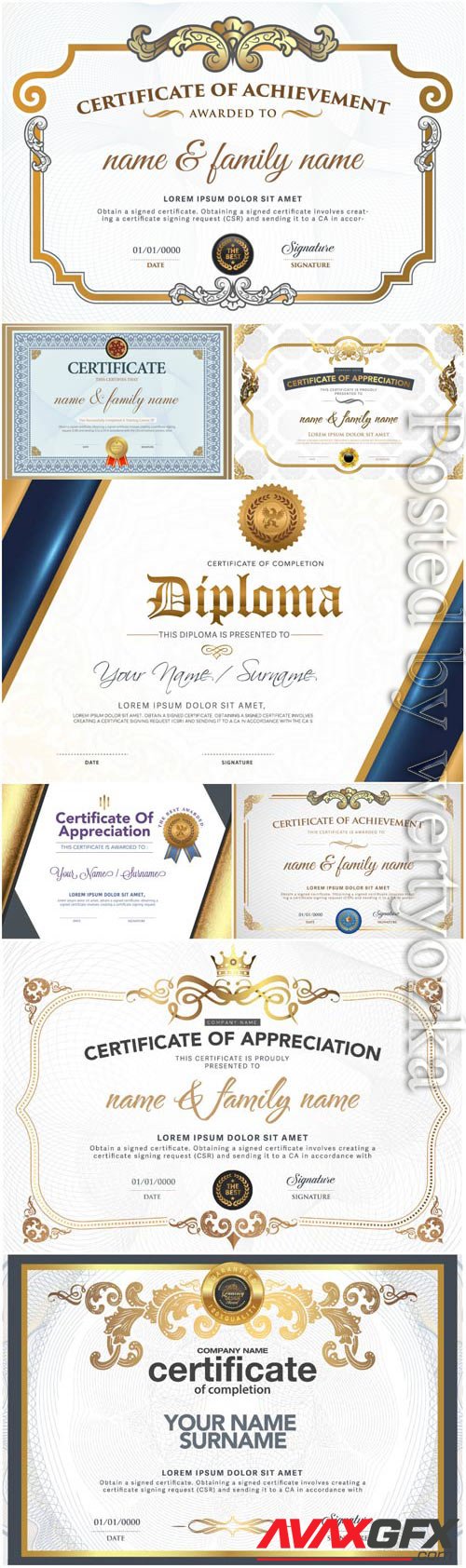 Luxury certificates with ornaments in vector