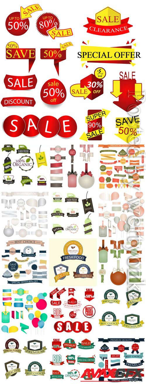 Discount stickers and labels in vector