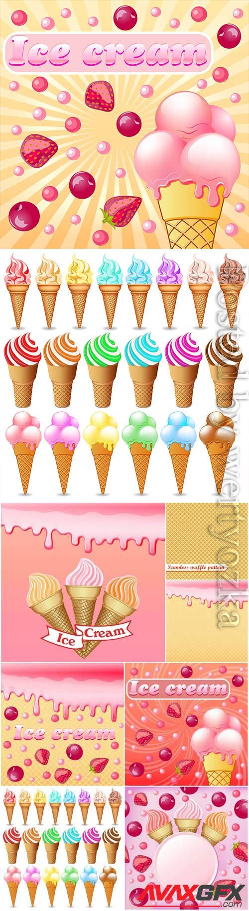 Ice cream with different flavors in vector