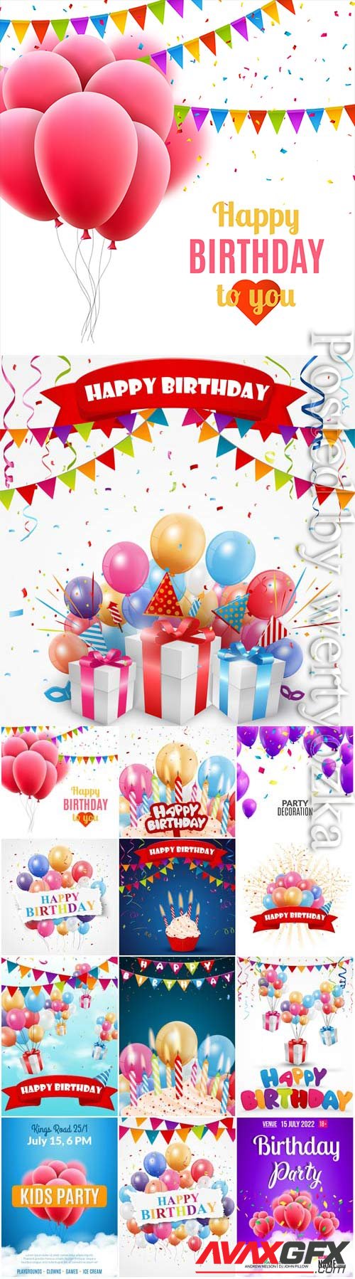 Holiday posters happy birthday in vector