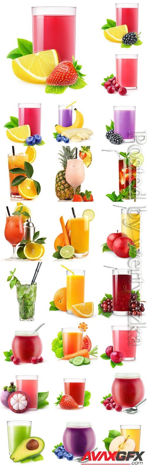 Fresh fruit and berry juices stock photo