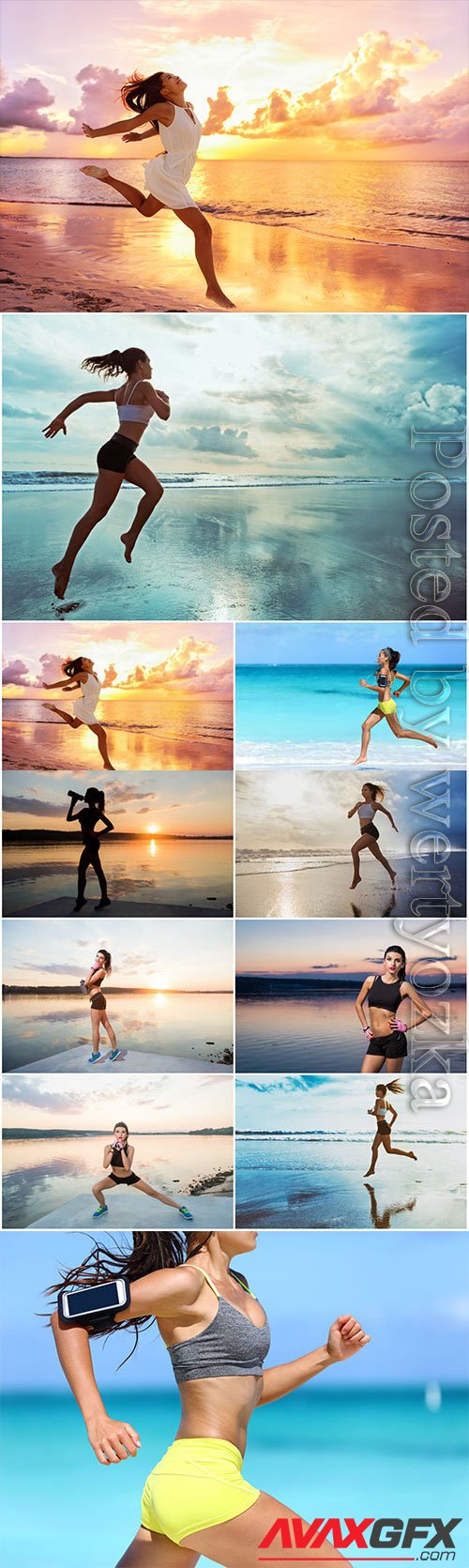 Girls doing sports by the sea stock photo