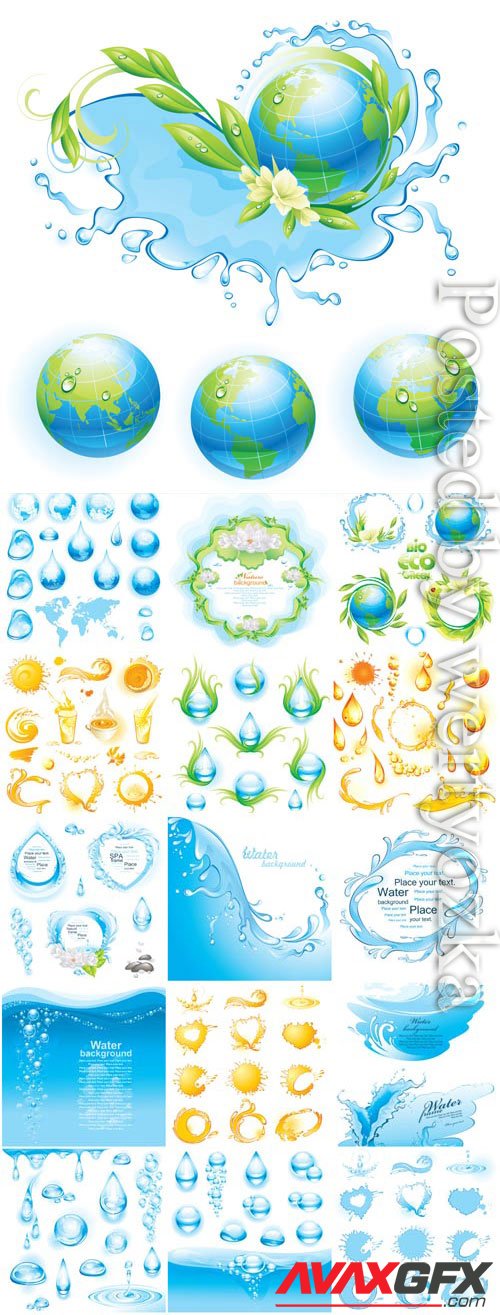 Natural elements water sun in vector