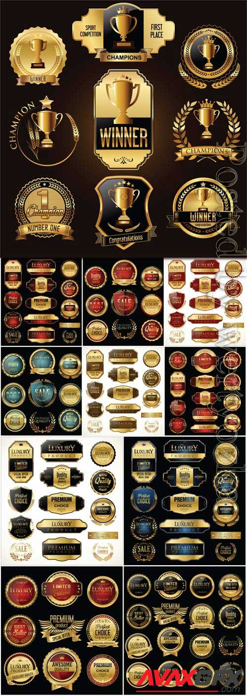 Luxury labels with gold decor in vector